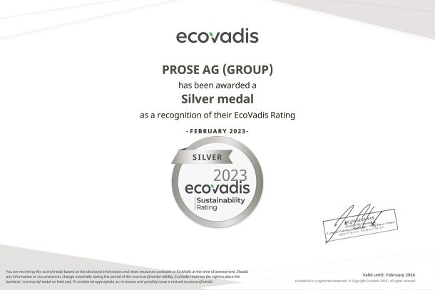 Silver medal status in EcoVadis rating