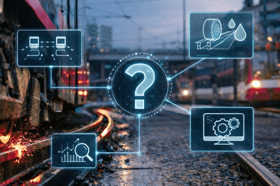 Intelligente Schienenkopfkonditionierung mit datenbasierter Überwachung, Schmier- und Analysesystemen im urbanen Schienenverkehr.