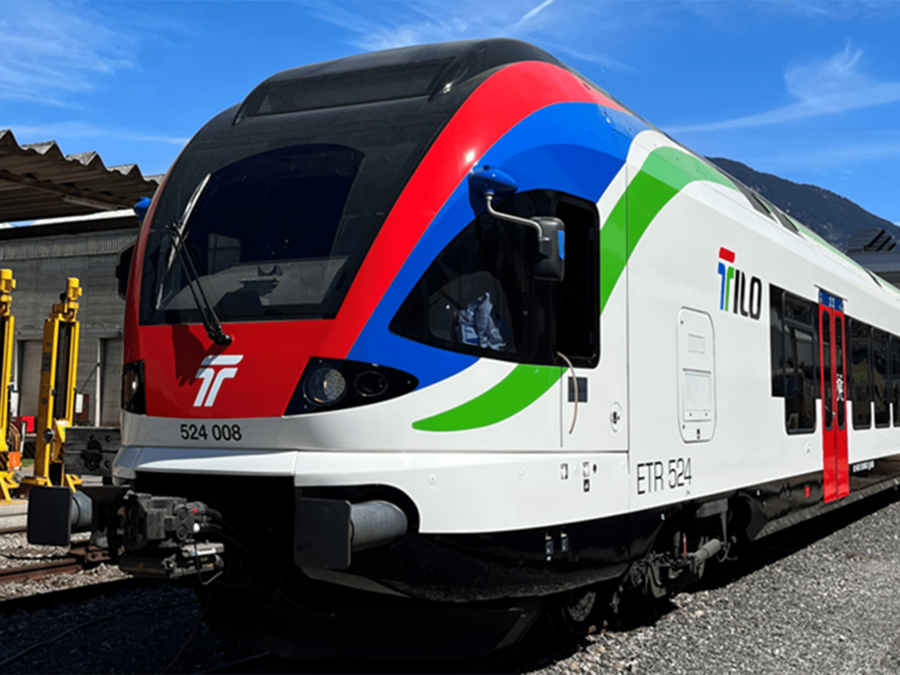 TILO FLIRT train of SBB in Switzerland during service life extension project, modern electric multiple unit on track.