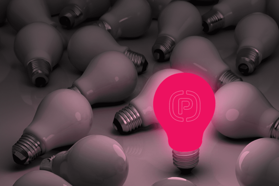 Highlighted lightbulb among many, representing PROSE’s expert-led consulting and engineering for the railway industry